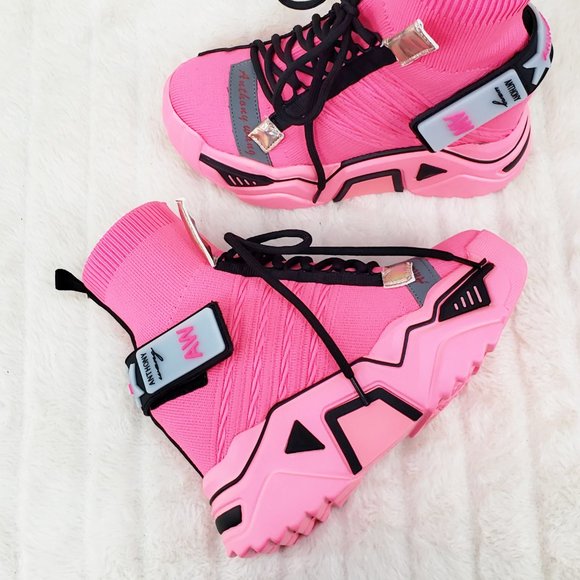 Wang Damson Pink Pull On Platform Sneaker Boots 4" Hidden Wedge RESTOCKED - Picture 6 of 13